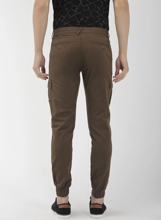 The Indian Garage Co Men Brown Mid Rise Slim Fit Cargo Pants