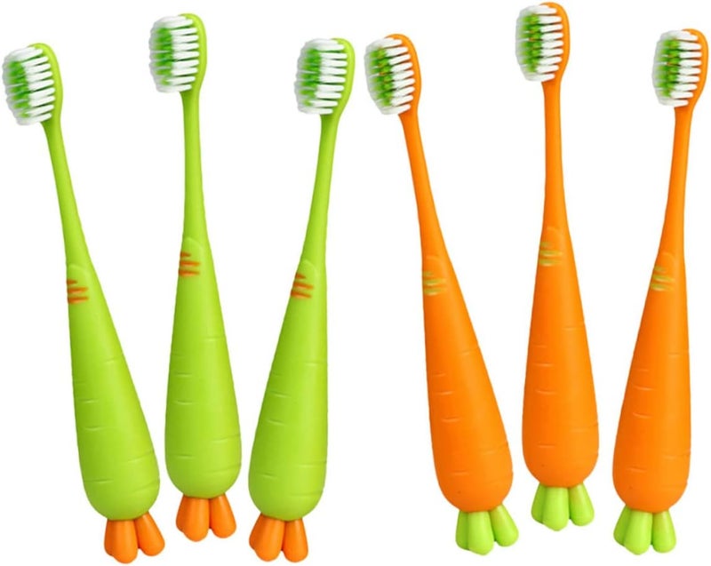 6pcs Kids Carrot Toothbrush Set Soft Bristle Children's Toothbrushes for Boys and Girls Cute Cartoon Design for Daily Oral Care - Image 1