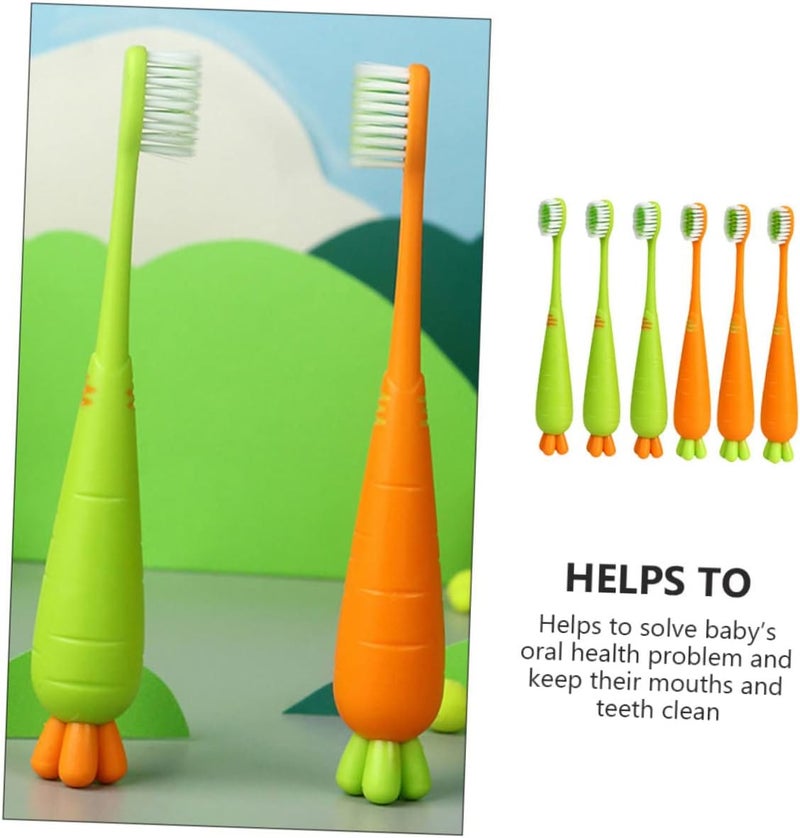 6pcs Kids Carrot Toothbrush Set Soft Bristle Children's Toothbrushes for Boys and Girls Cute Cartoon Design for Daily Oral Care - Image 2