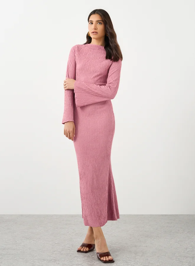 Take Two Take Two Textured Bell Sleeves Mermaid Hem Maxi Dress
