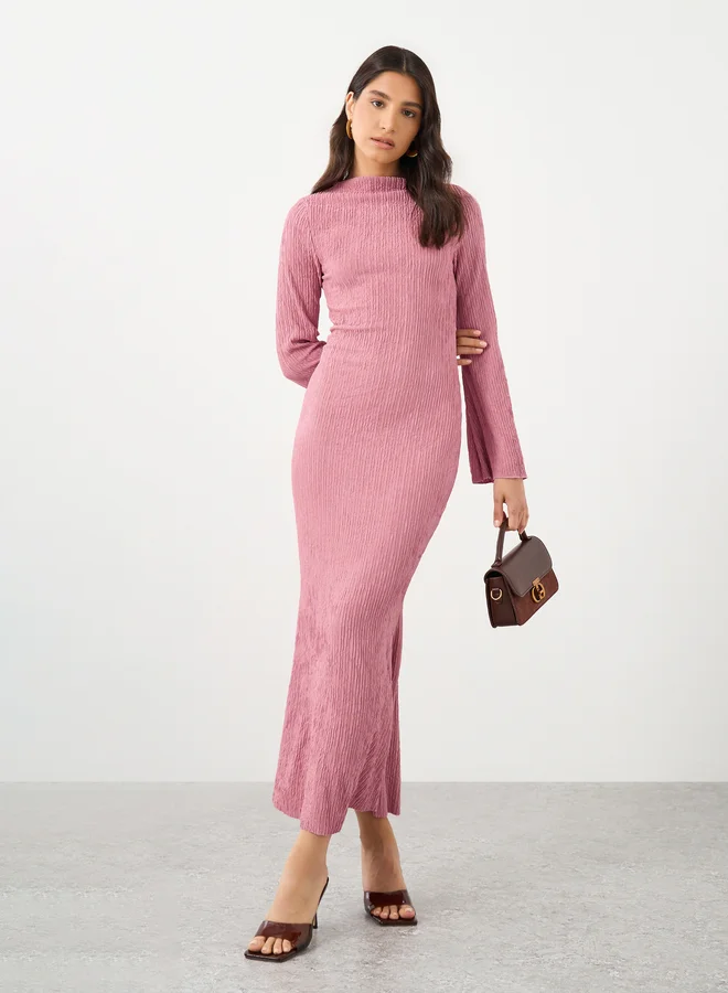 Take Two Take Two Textured Bell Sleeves Mermaid Hem Maxi Dress