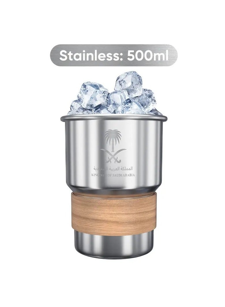 500ml 304 Stainless Steel Coffee Mug – Saudi Logo Design, Portable Travel Mug for Hot and Cold Drinks, Includes Straw and Leakproof Heat-Resistant Lid – Ideal for Home, Office & Outdoor Use (Silver)