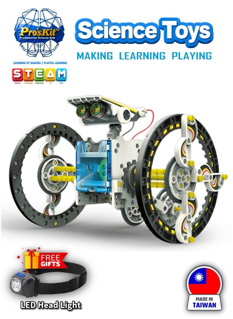 Pro'skit Pro’sKit GE-615 14-in-1 Educational Solar Robot Kit – DIY STEM Solar-Powered Building Set for Kids (203 PCS, Battery-Free) Headlight LED Gift - Image 1