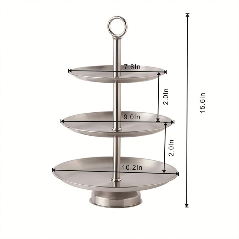Jilukibo Metal 3 Tier Round Serving Tray, Cupcake Dessert Appetizer Stand, Stainless Steel Cake Cupcake Tower Stand Holder for Home Garden Display Wedding Bridal Shower Birthday Party Supplies (Silver) - Image 2
