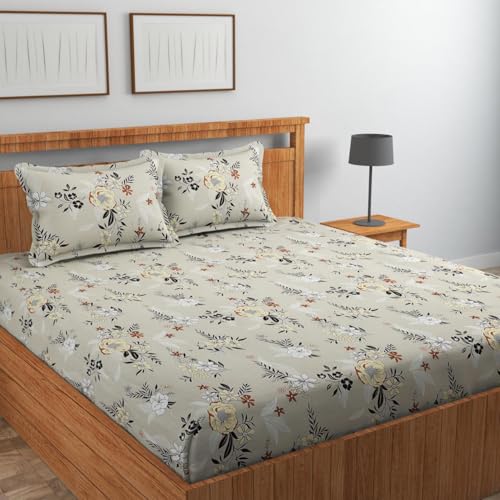 NEW LEAF Premium Cotton Elastic Fitted Bedsheets with 2 Pillow Covers Double Bed All Around Elastic Supersoft Breathable Wrinklfree Size - 76 x 72 +6 inches Off White 200 tc - 220 tc - Image 3