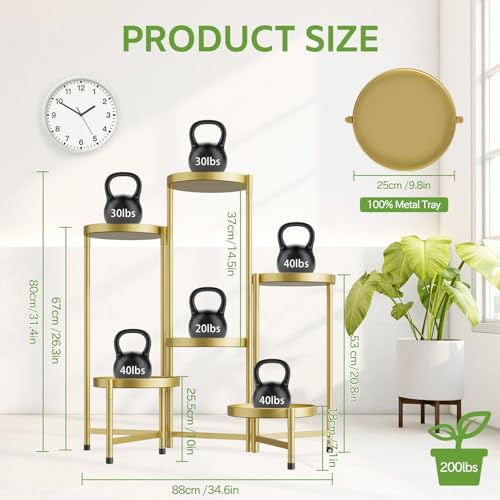 iDavosic.ly 6 Tier Large Plant Stand Indoor, 10 Inch Wide Tall Corner Metal Plant Stands Outdoor for Multiple Plants, Folding Tiered Flower Display Holder Rack Shelf, Gold - Image 4