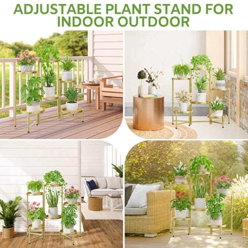iDavosic.ly 6 Tier Large Plant Stand Indoor, 10 Inch Wide Tall Corner Metal Plant Stands Outdoor for Multiple Plants, Folding Tiered Flower Display Holder Rack Shelf, Gold - Image 2