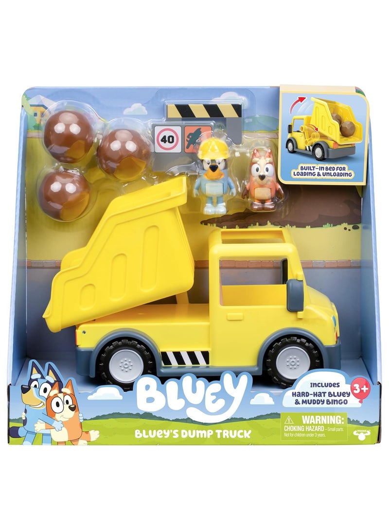 بلوي مجموعة الشاحنات القلابة الضخمة من Bluey | عجلات دوارة واقعية | خوذة Bluey & Muddy Bingo | متين وآمن | عمل الإمالة والتفريغ | متعة البناء - Image 1