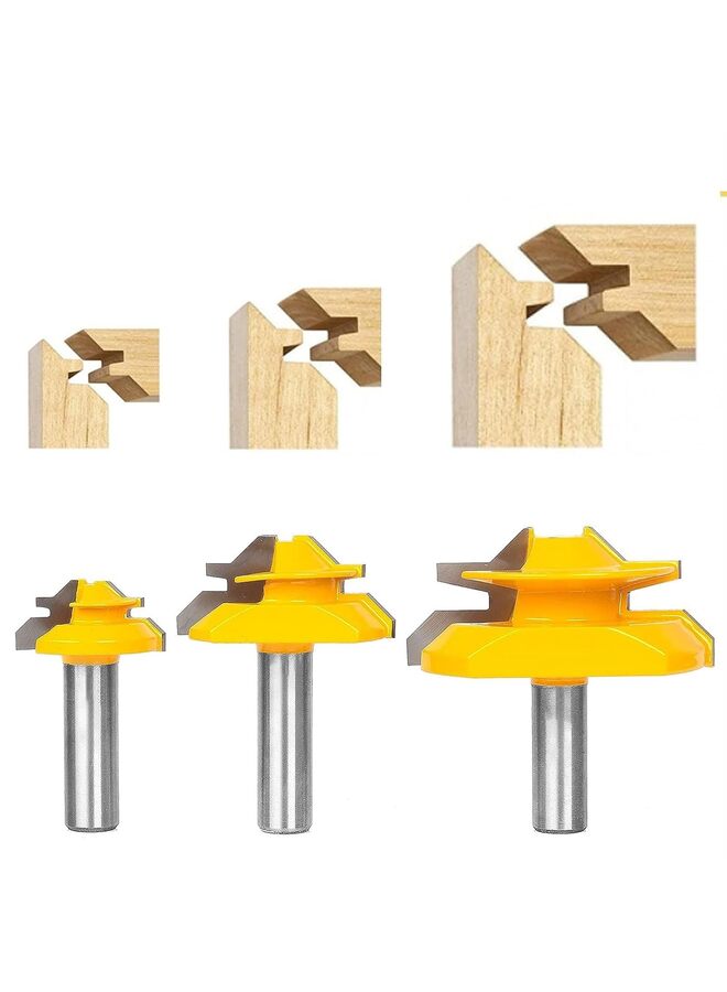 45 Degree Lock Miter Router Bit 3-Piece Set, for 1/2”, Cutting Height, 1/2 Inch Shank. Easy to Create Lock Miter Joint - Image 1