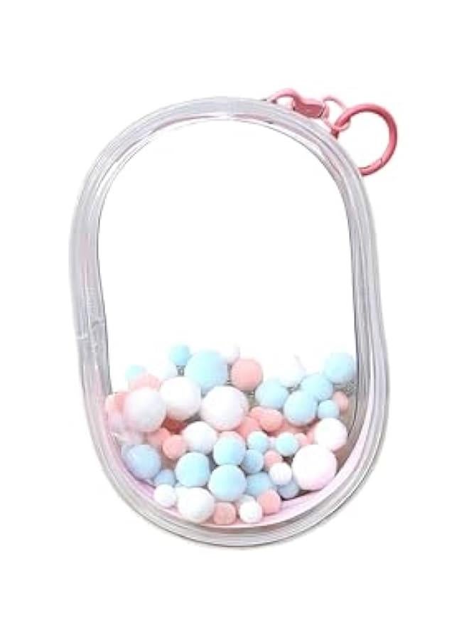 BJD Doll Clear Display Bag, Portable Figures Storage Bag with Keychain, Mini Doll Hanging Box, Double Zipper Closure Dustproof Case for Plushies (Elliptic box-pink 19cm)  - Image 1