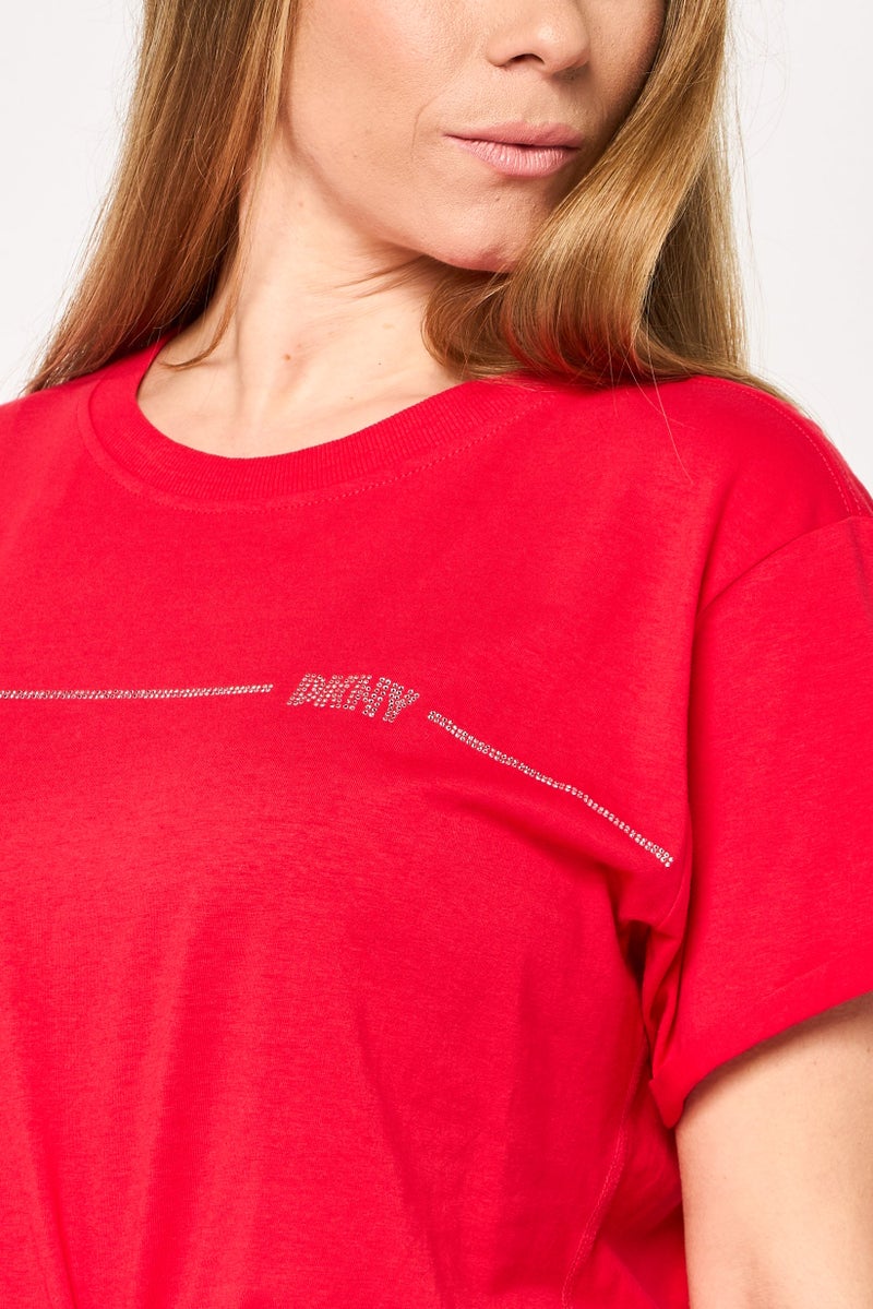 DKNY Sport Women Sportswear Fit Short Sleeves Outdoor T-Shirt, Red - Image 3