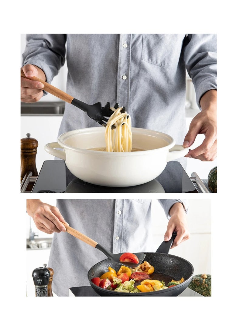 DIGI CORE 12 PCS Silicone Cooking Utensils Set Resistant Non-Stick Silicone Kitchen Utensil Set With Wooden Handles BPA FREE Gadgets For Cookware Bake Kitchen Accessories  - Image 3