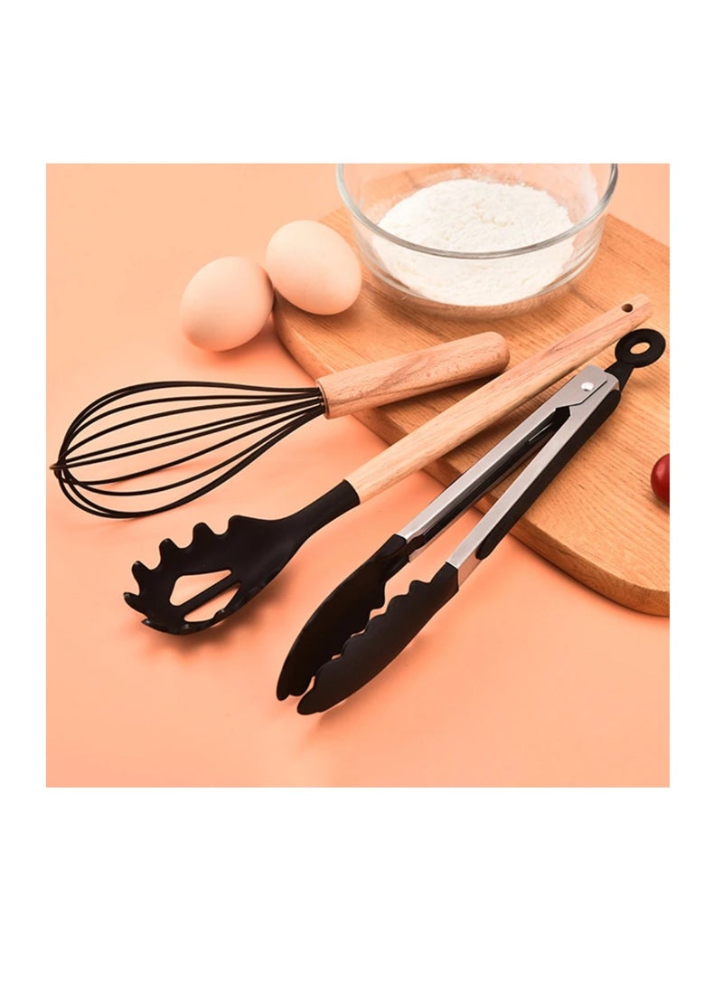 DIGI CORE 12 PCS Silicone Cooking Utensils Set Resistant Non-Stick Silicone Kitchen Utensil Set With Wooden Handles BPA FREE Gadgets For Cookware Bake Kitchen Accessories  - Image 5