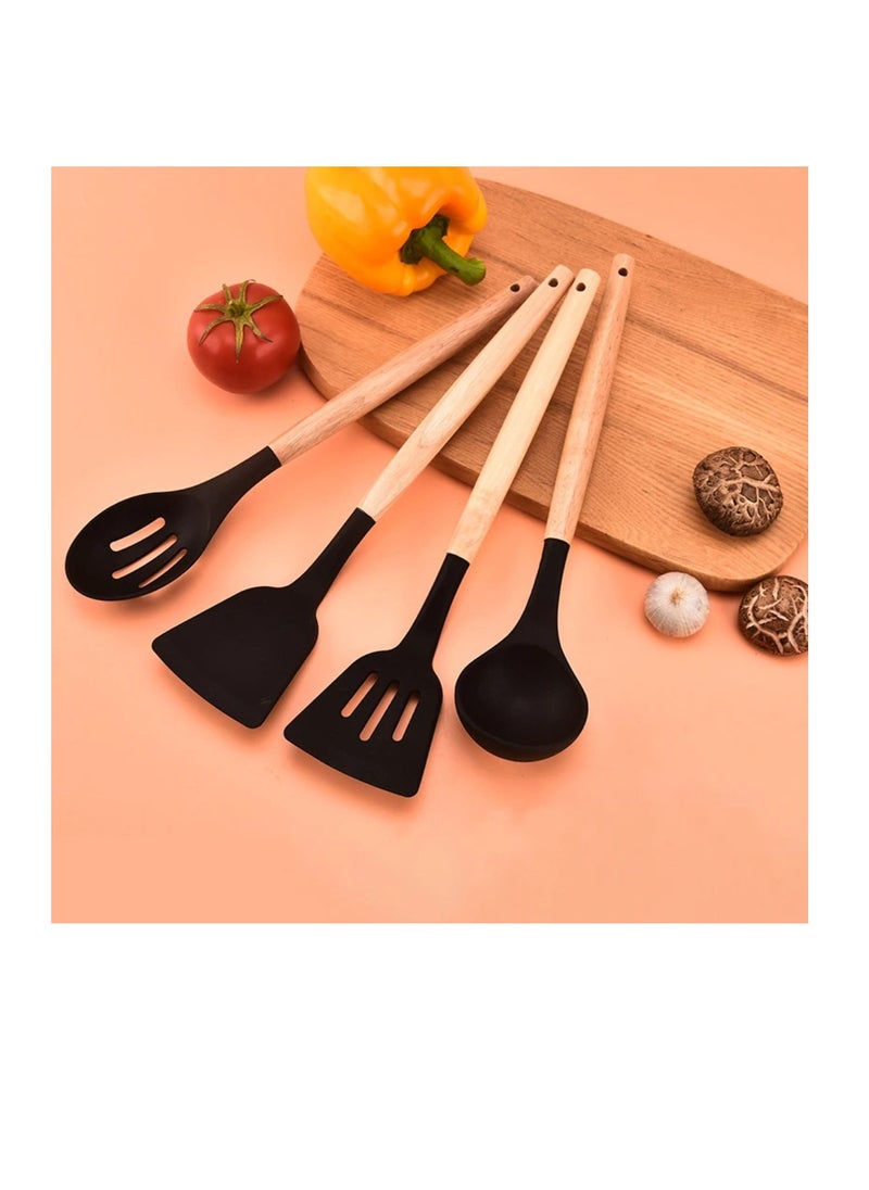 DIGI CORE 12 PCS Silicone Cooking Utensils Set Resistant Non-Stick Silicone Kitchen Utensil Set With Wooden Handles BPA FREE Gadgets For Cookware Bake Kitchen Accessories  - Image 4