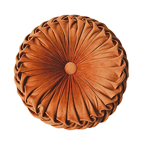 Teieas Round Throw Pillow Velvet Home Decoration Pleated Round Pillow Cushion for Couch Chair Bed Car Orange - Image 1