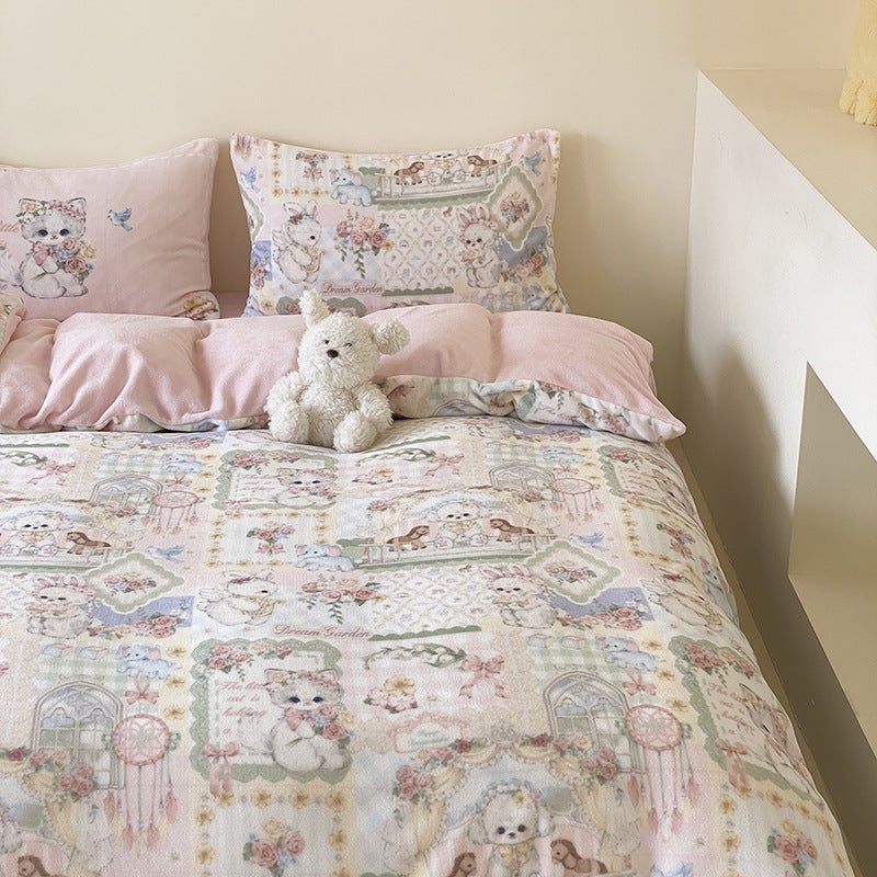 Christmas Party Milk Velvet Four-Piece Set Thickeneded Warm Coral Velvet Bed Bed Sheets Quilt Cover Three-Piece Set - Image 1