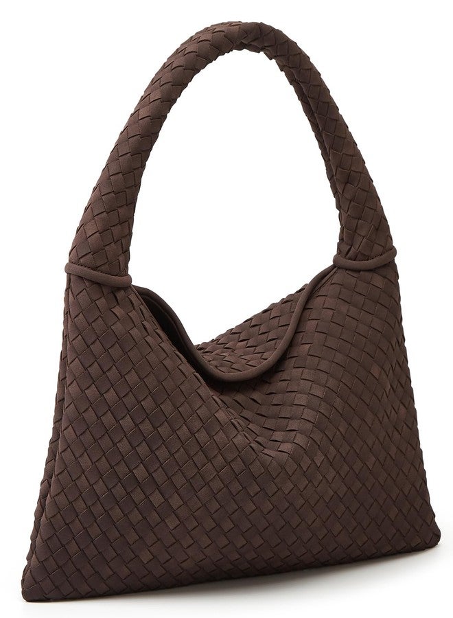 Niction Slouchy Woven Suede Hobo Bags Women Trendy Suede Purse Crossbody Crescent Shoulder Satchel Work Bag Top Handle Tote Handbag, Dark Coffee, One size - Image 1