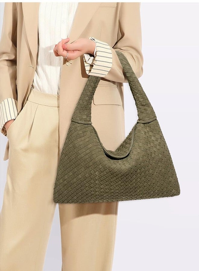 Niction Slouchy Woven Suede Hobo Bags Women Trendy Suede Purse Crossbody Crescent Shoulder Satchel Work Bag Top Handle Tote Handbag, Dark Coffee, One size - Image 2