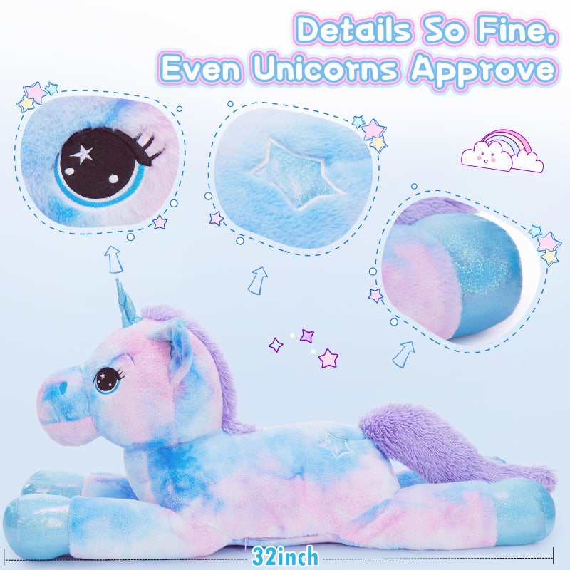 Tezituor 32in Giant Unicorn Plush ToysCute Rainbow Stuffed AnimalsBirthday Decorations for GirlsBoysGirlfriendBig Unicorns Gifts for ChildrenPurple Blue - Image 3