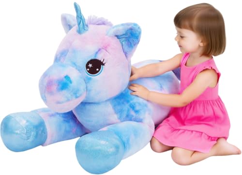 Tezituor 32in Giant Unicorn Plush ToysCute Rainbow Stuffed AnimalsBirthday Decorations for GirlsBoysGirlfriendBig Unicorns Gifts for ChildrenPurple Blue - Image 1
