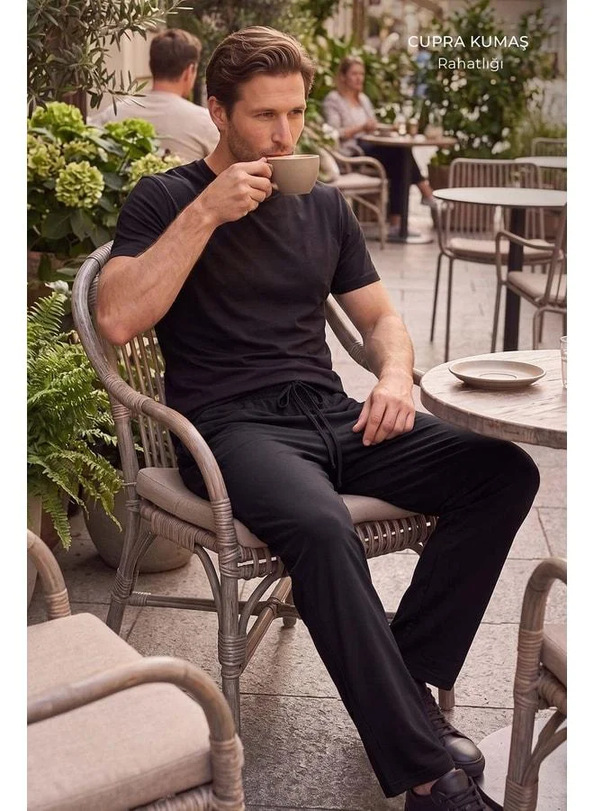 Aytuğ Egyptian Men's Cupra Fabric Jogger Pants Black.