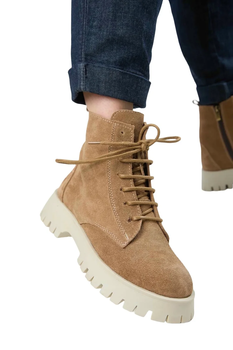 Manijero Manijero (Viyan) Women's Genuine Leather Lace-up Sand Boots with Inner Zipper