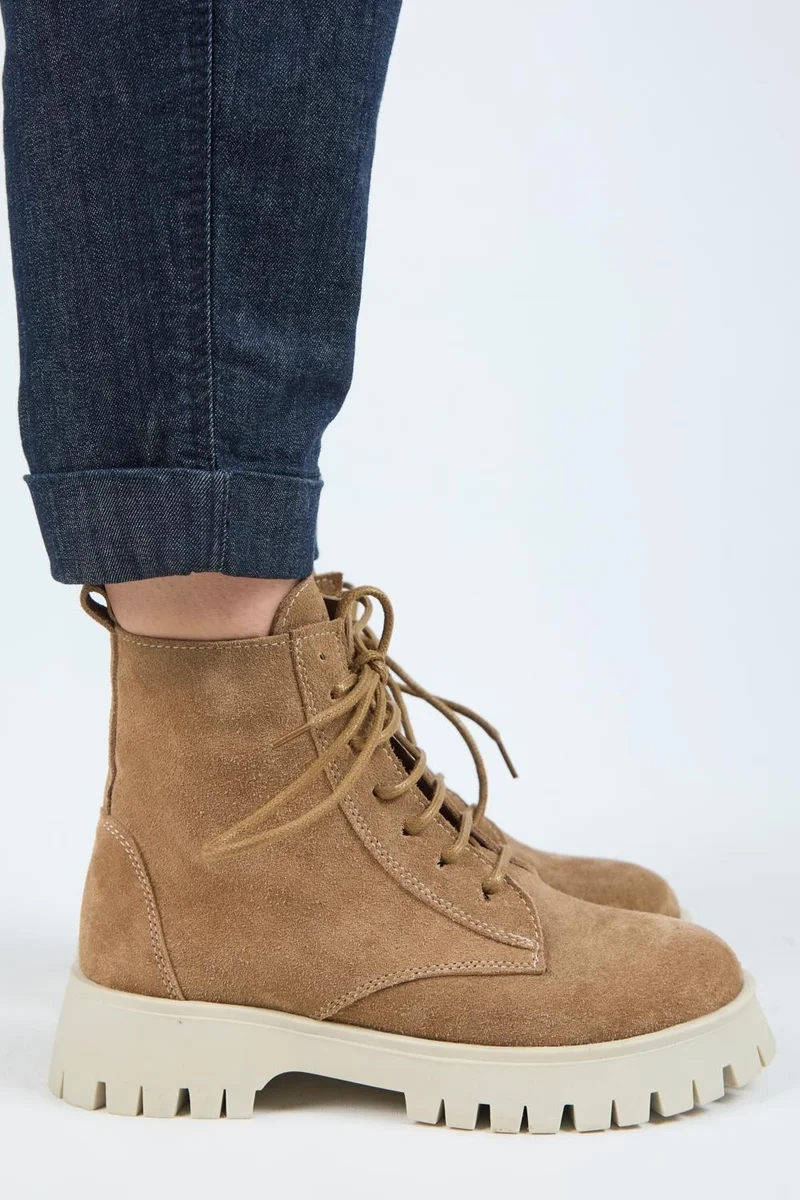 Manijero Manijero (Viyan) Women's Genuine Leather Lace-up Sand Boots with Inner Zipper