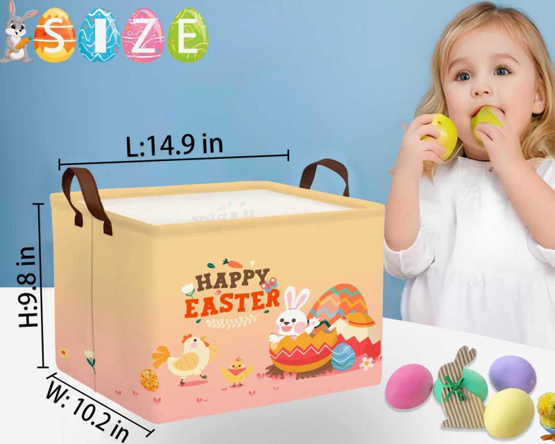 BOOHIT Large Easter Baskets Empty Boy Toy Storage Bin Girls collapsible kid Hamper Baby Waterproof Storage Box Spring Gifts Decor(HAPPY Rabbit Little Yellow Chicken) - Image 2