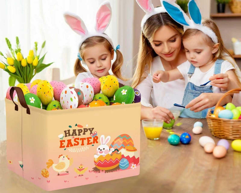 BOOHIT Large Easter Baskets Empty Boy Toy Storage Bin Girls collapsible kid Hamper Baby Waterproof Storage Box Spring Gifts Decor(HAPPY Rabbit Little Yellow Chicken) - Image 4