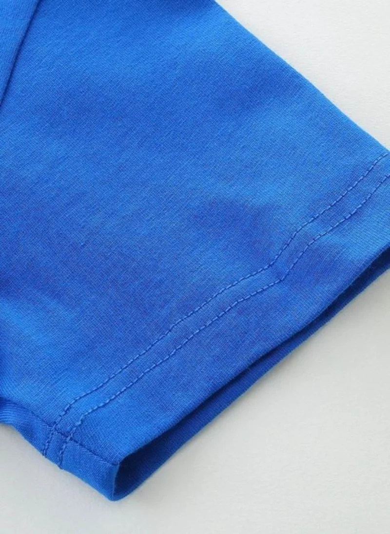 يونيكي Blue Printed Solid Round Neck Cotton T-shirt