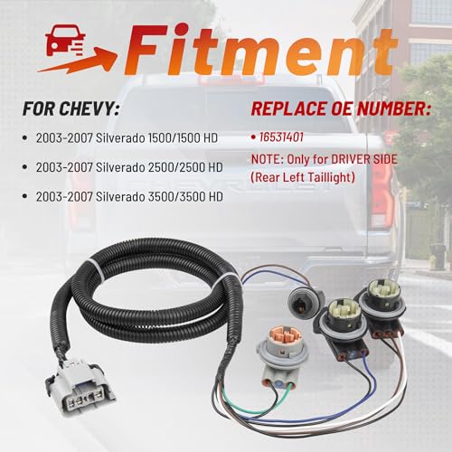 RED WOLF Driver Side Tail Light Harness for 2003-2007 GM Chevy Silverado 1500/HD 2500/HD 3500/HD Replace OE #16531401 Rear Left Taillight Pigtail Wire Connector Assembly - Image 3