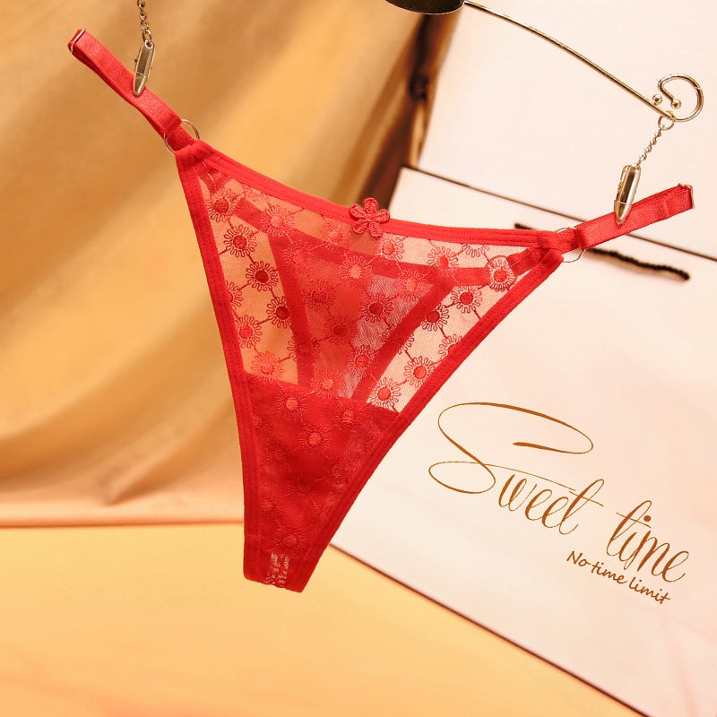Floral Lace Thong Panties Breathable Fashion Plus Size Red  - Image 1