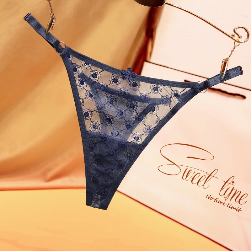 Floral Lace Thong Panties Breathable Fashion Plus Size Red  - Image 2