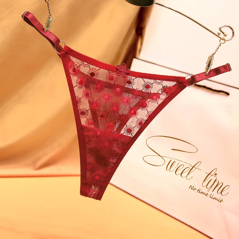 Floral Lace Thong Panties Breathable Fashion Plus Size Red  - Image 5