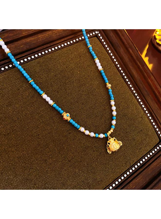 New Chinese Style Real Gold Electroplated Lotus Fan Necklace Fashionable Elegant Clavicle Chain Retro Light Luxury High-end Necklace For Women 