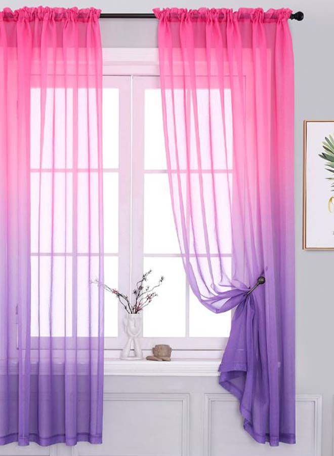 NIBEMINENT Ombre Semi Sheer Curtain Panels Purple/Pink 52 x 84inch - Image 2