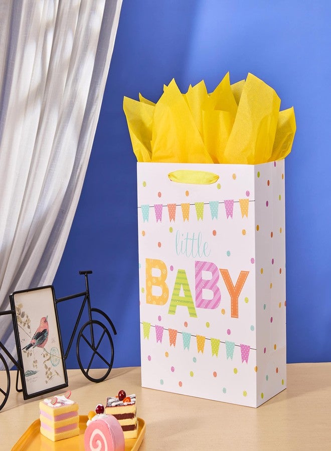 SUNCOLOR 13" Large Gift Bag for Baby Shower With Tissue Paper(little BABY) - Image 2