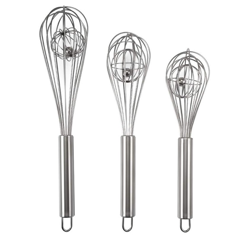 Amytalk Amytalk 3 Pack 9 10 12 inch Balloon Whisk Double Balloon Wire Whisk Blending Whisking Beating Stirring Egg Beater Stainless Steelwith inside Ball 