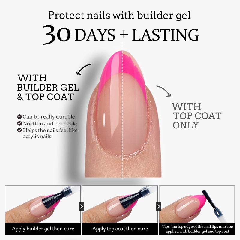 BTArtboxnails XCOATTIPS French Gel Nails - French Tip Press on Nails, Short Almond Nail Tips, Brighter Pastel Soft Gel Nails False Nail, Soak Off Acrylic Fake Nails Art Extensions - Image 4