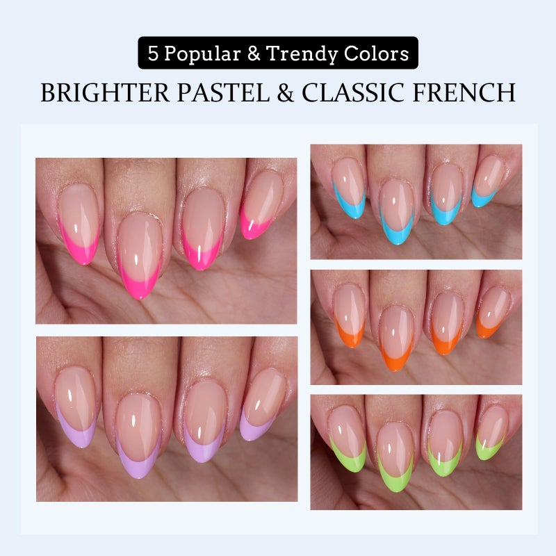 BTArtboxnails XCOATTIPS French Gel Nails - French Tip Press on Nails, Short Almond Nail Tips, Brighter Pastel Soft Gel Nails False Nail, Soak Off Acrylic Fake Nails Art Extensions - Image 3