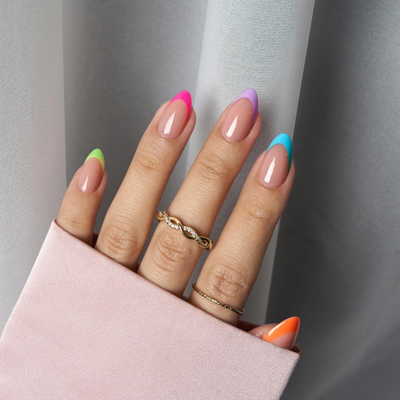 BTArtboxnails XCOATTIPS French Gel Nails - French Tip Press on Nails, Short Almond Nail Tips, Brighter Pastel Soft Gel Nails False Nail, Soak Off Acrylic Fake Nails Art Extensions - Image 2