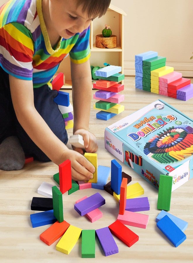 FIRSTCRY INTELLISKILLS Intelliskills Premium 120 Pcs Wooden Domino Block Set for kids,Dominos Game for Boys&Girls,Educational&Learning Activity Play Toy for 3+ Years Kids,Skill Development & Colour Recognition,Birthday Gift - Image 1