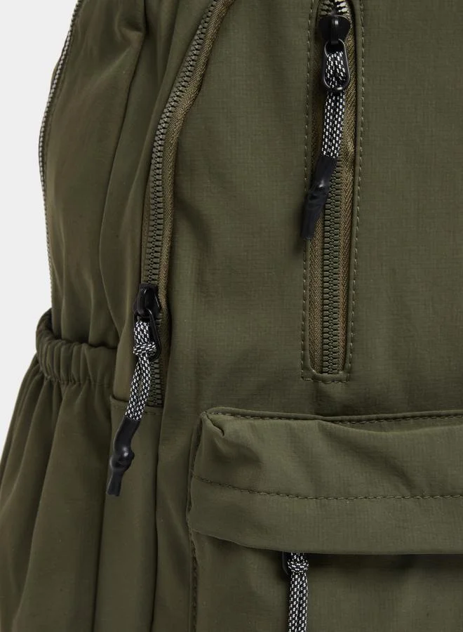 Styli Styli Solid Patch Detail Backpack with Zip Closure