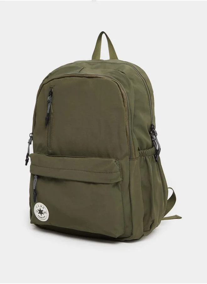 ستايلي Styli Solid Patch Detail Backpack with Zip Closure