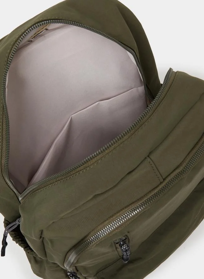Styli Styli Solid Patch Detail Backpack with Zip Closure