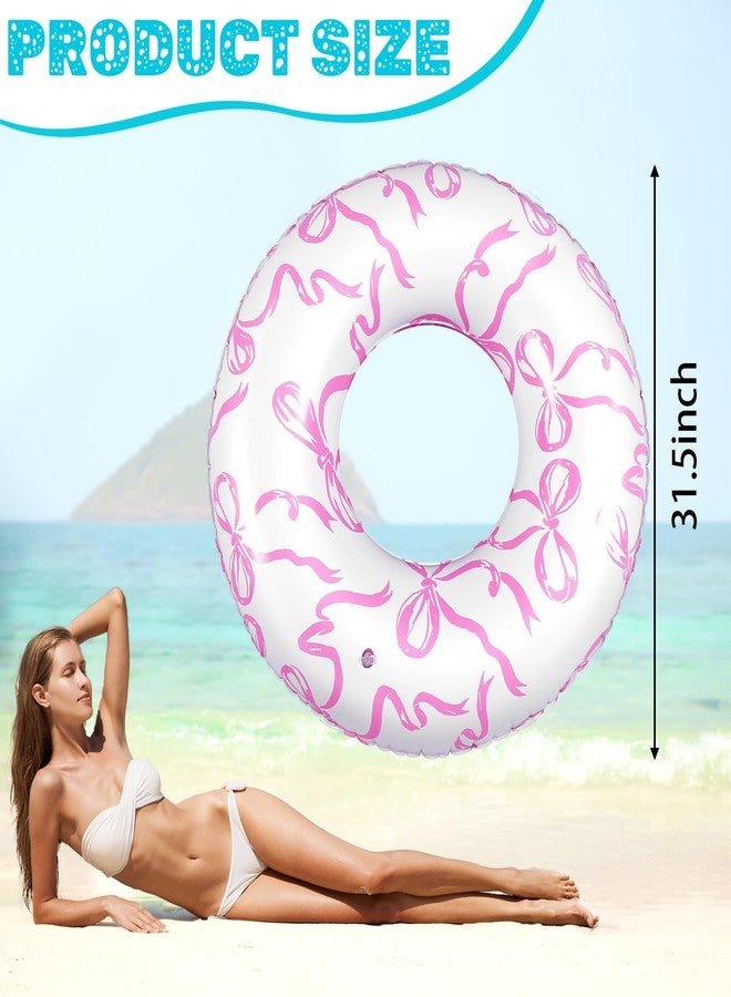 Hollowfly 1 Pcs 31.5'' Pink Bow Inflatable Pool Floats Plaything Pool Swim Tubes Rings Cute Coquette Inflation Swimming Ring Party Floaties for Summer Beach Preppy Party Supplies - Image 2