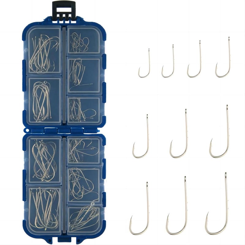 Sunkizzrs ® 100Pcs High Carbon Steel Double Barb Fishing Hooks Carp Single Fish Hook Set Fly Fishing Accessories Jig Sea Hooks (#1 to #10) - Image 1