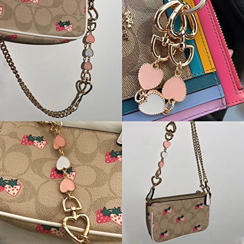 YBW 2Pcs Purse Chain Strap Extende, DIY Flat Chain Strap Handle Bag Accessories Replacement Womens Accessory Bag Chain Straps Heart Shape - Image 3
