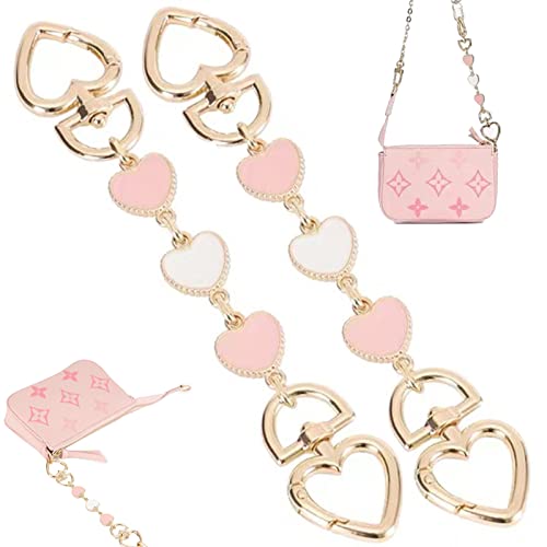YBW 2Pcs Purse Chain Strap Extende, DIY Flat Chain Strap Handle Bag Accessories Replacement Womens Accessory Bag Chain Straps Heart Shape - Image 1
