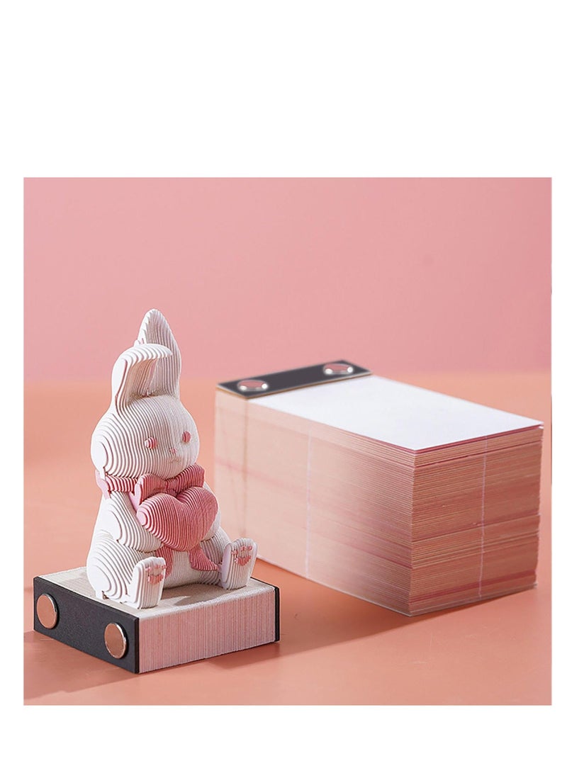 XiuWoo 3D Rabbit Memo Pad, Sticky Notes, 160 Page Engraving Notepad, DIY Pink Bunny Paper Carving Technology, for Offices, Study Rooms, Desktop Decorations, Valentine's Day - Image 2